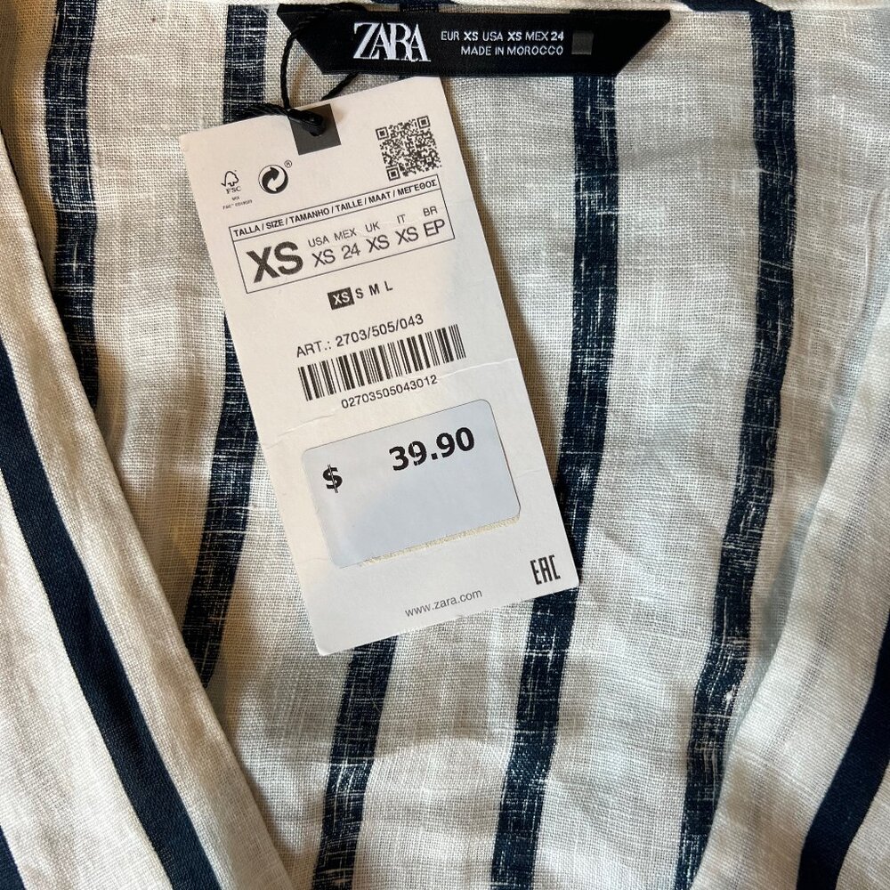 NWT Zara Linen Nautical Stripe Cropped Blouse Size XS - Picture 5 of 5
